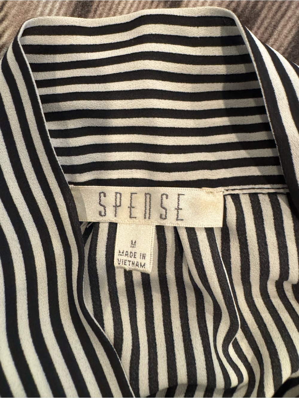 Spense Black and White Vertical Stripe Tie-Neck Blouse - Picture 4 of 4